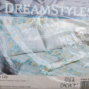 Vintage 80s DREAMSTYLES Floral Day Lily QUEEN Set